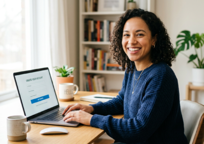 Student completing healthcare training registration form online